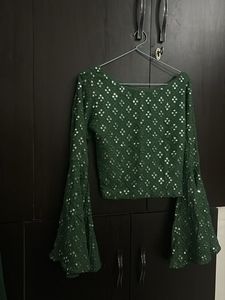 Stunning Green Sequin Bell Sleeve Blouse