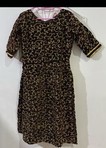 Brown Embroidered Velvet Kurta Set