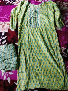 Green Printed Kurta Set