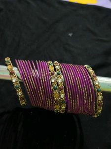 Purple & Stone Detail Bangle Set