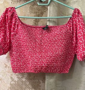 Pink Patterned Crop Top, Bust- 36 Strechable