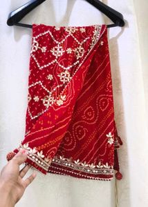 Red Bandhani Handwork Saree with Blouse