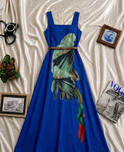 Vibrant Blue Parrot Print Midi Dress