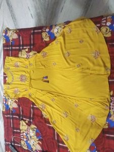 Yellow floral  Embroidered Kurta/dress