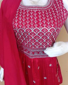 Red Embroidered Kurta Sharara Set