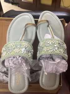 Mirror Pearl Mint Green Flat Sandals