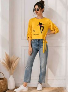 💛 :### *Title:**Mustard Sunshine Cat Graphic Crop