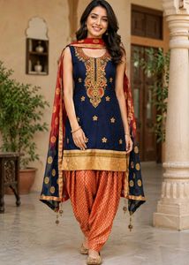 Navy Blue and Rust-Orange Salwar Suit Set