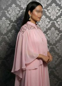 Elegant Pink Dress with Cape Detail