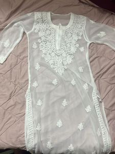 white transperent chickenkari kurti unused