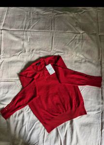 Red Sweater Top with Gold Button| Brand new
