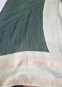 elegant green saree with gold checks &amp; border