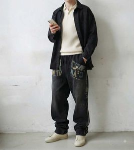 Stylish Washed Black Denim Cargo Pants