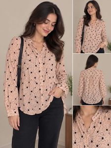 Chic Polka Dot Ruffle Neck Blouse