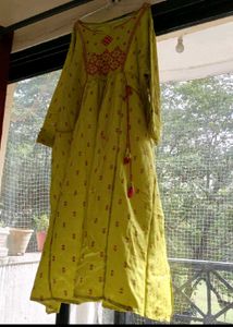 Yellowish Green Embroidered Tassel Dress