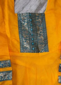 Vibrant Yellow Kurta Set with Blue Dupatta