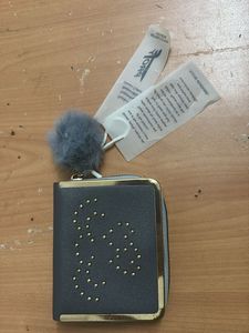 Chic Grey Wallet with Pom  Ch