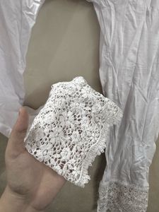 White Lace Trim Leggings