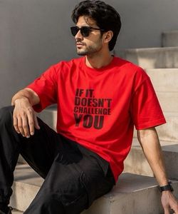 Red Graphic T-Shirt "IF IT, DOESN'T CHALLENGE YOU"