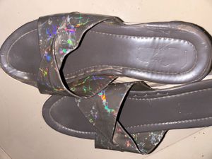 Grey Metallic Swirl Slides