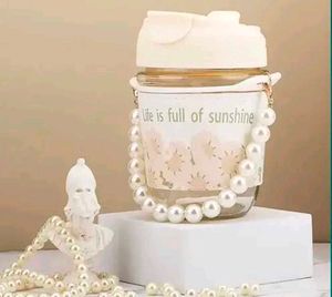 Cute Water Bottle with Pearl Strap