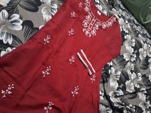 Maroon Embroidered Kurta