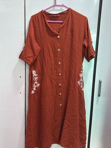 Rust Orange Embroidered Kurta with pant