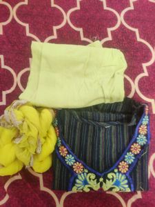 Elegant Striped Kurta Set with Vibrant Neckline