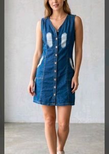 Sleeveless Denim Button-Up Dress