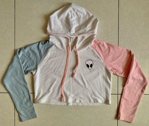 Cute Alien Patch Cropped Hoodie