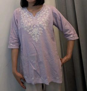 Embroidered Lavender Cotton Kurta