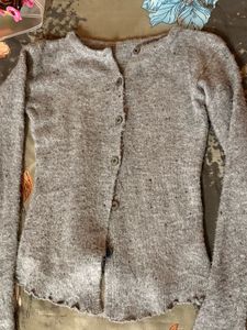 Gray Knit Cardigan with Bell Sleeves