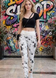 White Printed Slim Fit Jagging