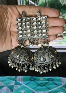 Intricate Oxidized Silver Jhumka Earrings