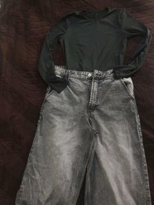 BUNDLE | Bershka Acid Wash Jeans + Black Bodysuit
