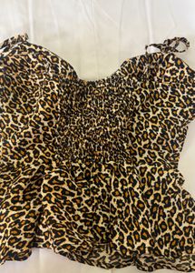 Leopard Print Smocked Crop Top