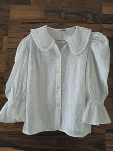 White Puff Sleeve PeterPan collar Shirt