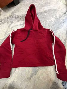 Maroon Cropped Hoodie with Black Leggings