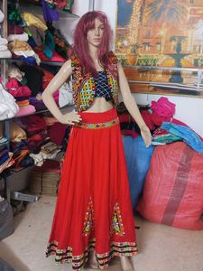 Red Embroidered Lehenga Choli Garba