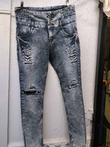 Stylish Ripped & Embellished Denim Jeans