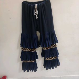 Navy Blue Ruffled Palazzos with Embellishments