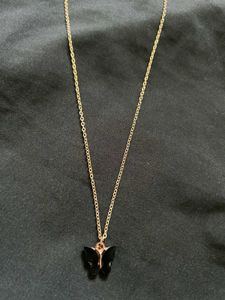 Elegant Gold Tone Black Butterfly Pendant Chain |