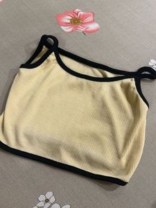 Ribbed Yellow Cami Top with Black Trim