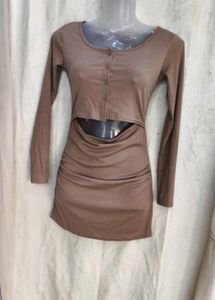 I. Cut-out Ruched Long Sleeve Mini Dress