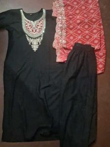 Elegant Black Kurta Set with Red Dupatta