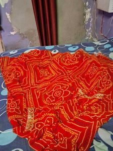 Vibrant Red Bandhani Saree
