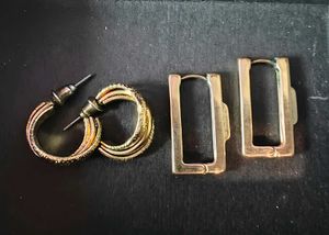 Gold-Tone Hoop & Rectangle Earrings Set
