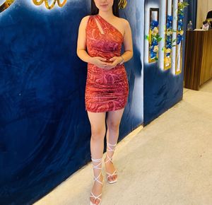 One-Shoulder  preety Marble Print Dress