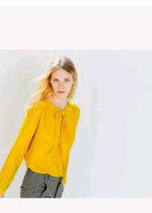 Zara Mustard Yellow Blouse with Tie Neck