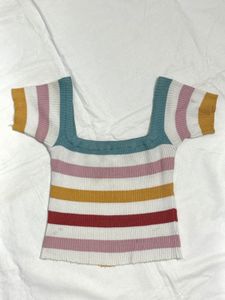 Striped Square Neck Knit Top